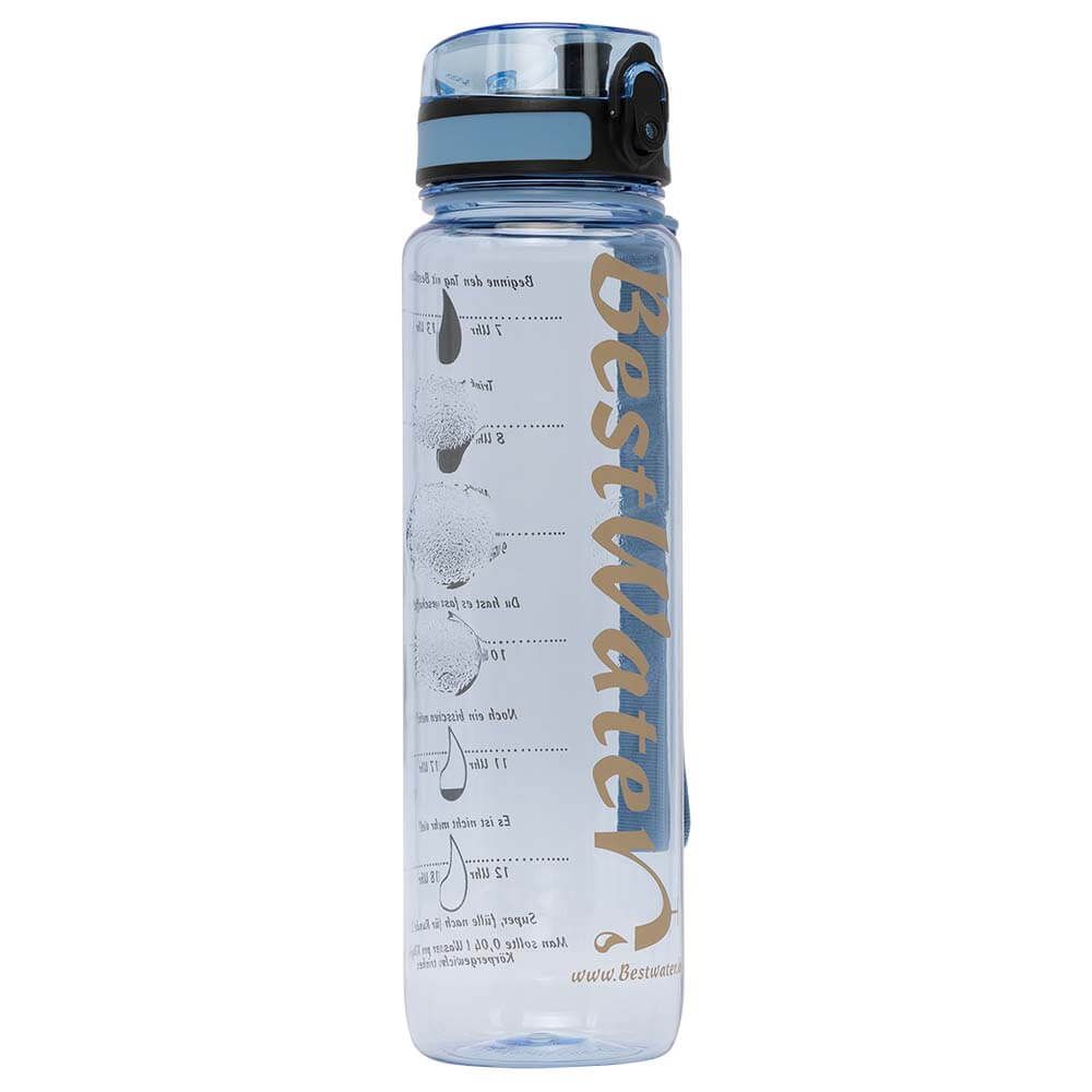 TRITAN Trinkflasche (Gr. L) Clear-Look 1000 ml mit Trink-Skala (hellblau)