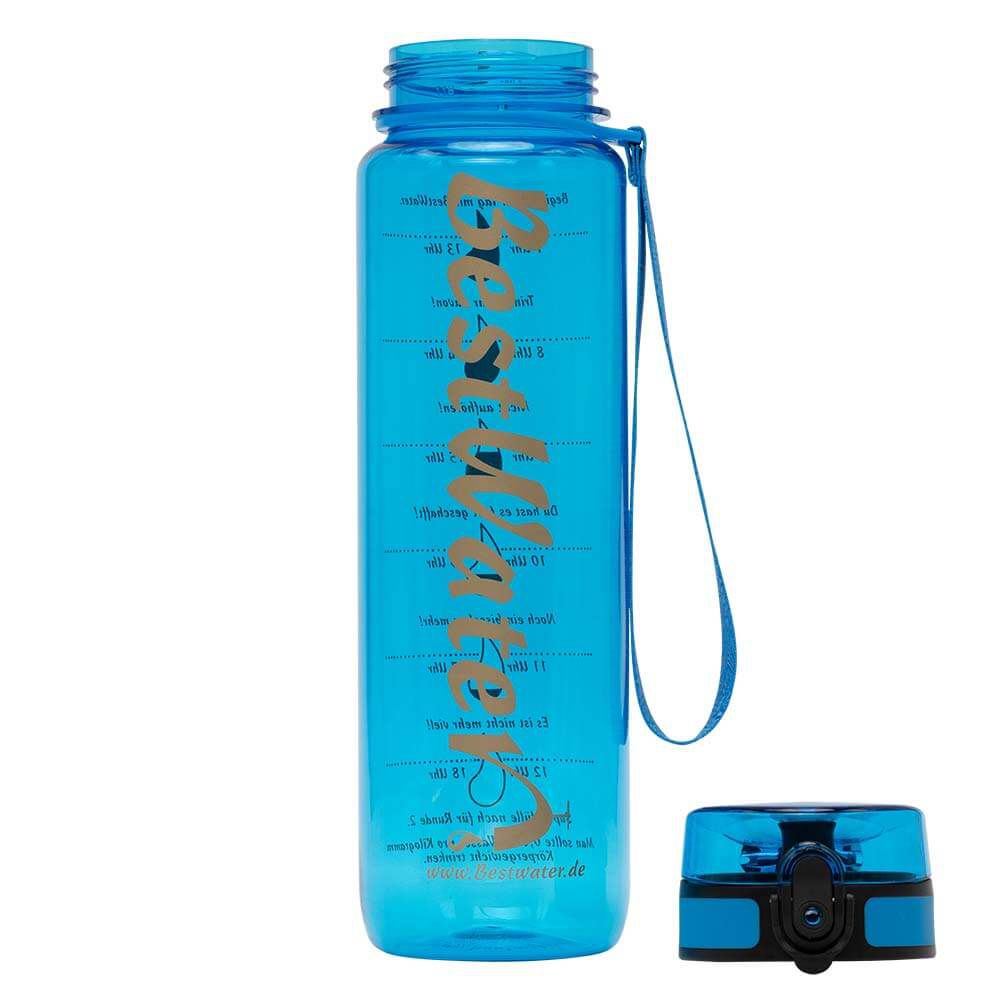 TRITAN Trinkflasche (Gr. L) Clear-Look 1000 ml mit Trink-Skala (dunkelblau)